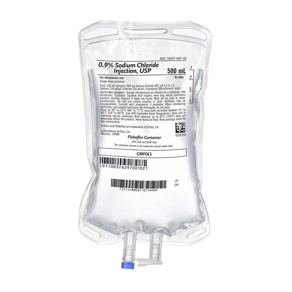 Grifols, S.A. IV Injection Solution 0.9% Sodium Chloride 500mL Bag 20/CA (729620)