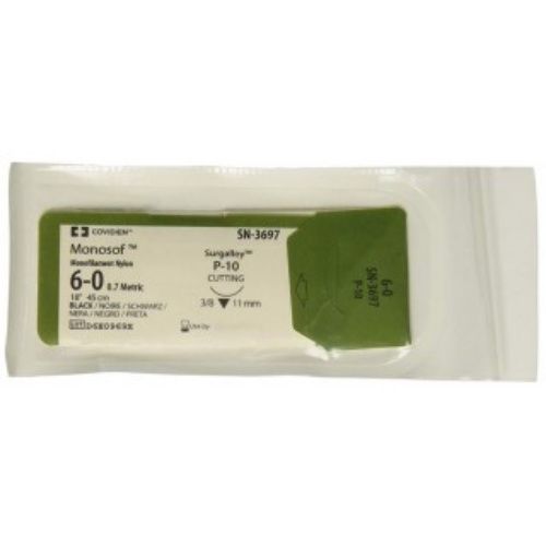 Suture, Premium Reverse Cutting, Size 6-0, Black, 18", Needle P-10, 3/8 Circle, 1 dz/bx (Continental US Only)