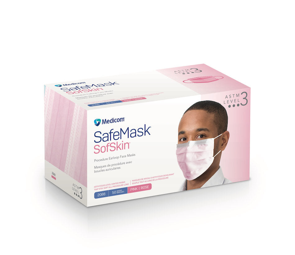 Procedure Earloop Mask, ASTM Level 3, Pink, 50/bx, 10 bx/cs (Not Available for sale into Canada)