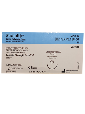 STRATAFIX Spiral Polypropylene Suture, 2-0, Undyed, 30 cm, SH-1, Sterile, 12/bx (Continental US Only)