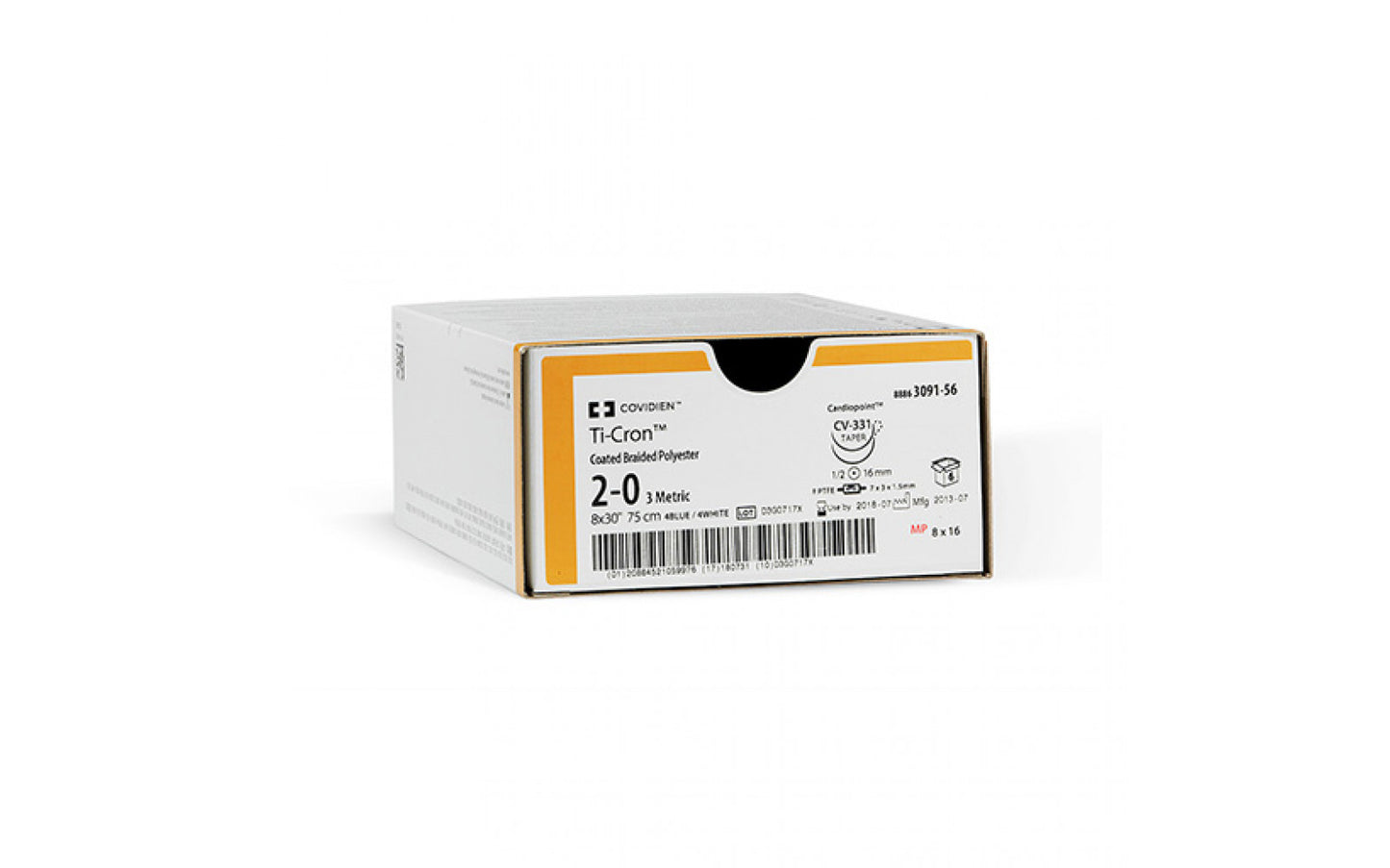 Suture, Penetrating Taper, Size 2-0, White & Blue, 10x30", Needle YE-7, 3/8 Circle, Firm PTFE Pledget 7mm x 3mm x 1.5mm, 6/bx (Continental US Only)