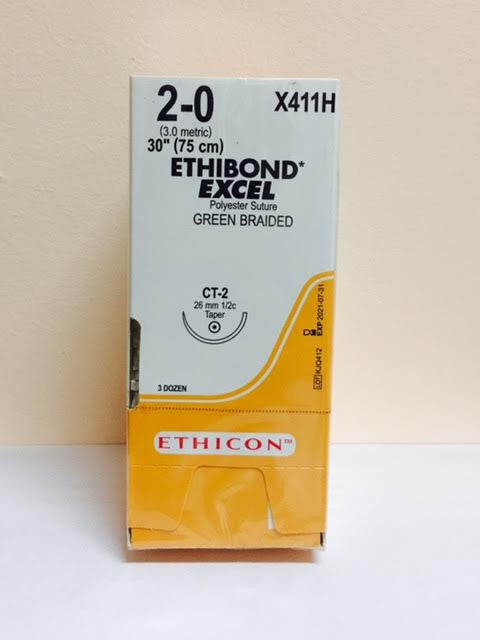 Suture, Taper Point, Size 2-0, 30", Green Braided, Needle CT-2, _ Circle, 3 dz/bx (Continental US Only)