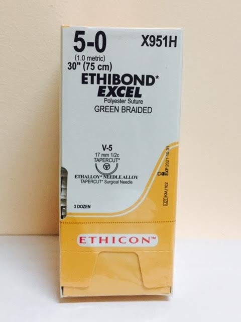 Suture, Tapercut, Size 5-0, 30", Green Braided, Needle V-5, _ Circle, 3 dz/bx (Continental US Only)