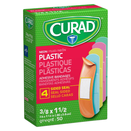 Curad Strip Bandage Plastic 3/4x3" Neon 50/Bx (NON256131)