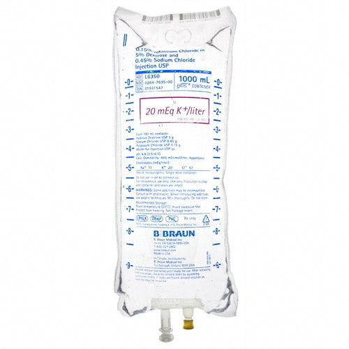 1000mL 0.15% Potassium Chloride in 5% Dextrose & 0.45% Sodium Chloride Injection (Rx) (Item is Non-Returnable), 12/cs (Minimum Expiry Lead is 120 days) (Continental US+HI Only, Excluding IN and ND)&nbsp;&nbsp;<Strong style="color:red">Max weekly quantity allowed: 10</Strong>