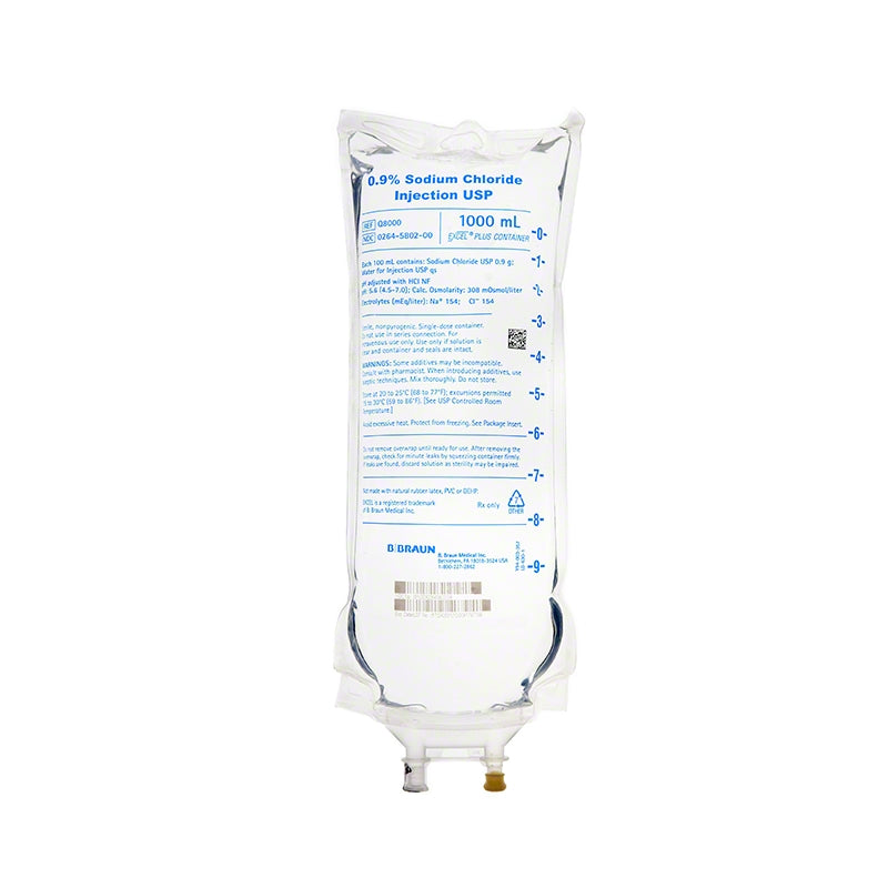 ExcelPlus Sodium Chloride Injections, 0.9%, 1000 ml (Rx) (Item is Non-Returnable), 12/cs (63 cs/plt) (Continental US+HI Only, Excluding IN and ND) (Use as a substitute for E8000 and L8000) (Item is on Manufacturer Allocation - Quantities may Limited)&nbsp;&nbsp;<Strong style="color:red">Max weekly quantity allowed: 10</Strong>