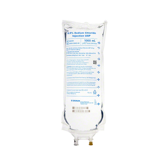 ExcelPlus Sodium Chloride Injections, 0.9%, 1000 ml (Rx) (Item is Non-Returnable), 12/cs (63 cs/plt) (Continental US+HI Only, Excluding IN and ND) (Use as a substitute for E8000 and L8000) (Item is on Manufacturer Allocation - Quantities may Limited)&nbsp;&nbsp;<Strong style="color:red">Max weekly quantity allowed: 10</Strong>