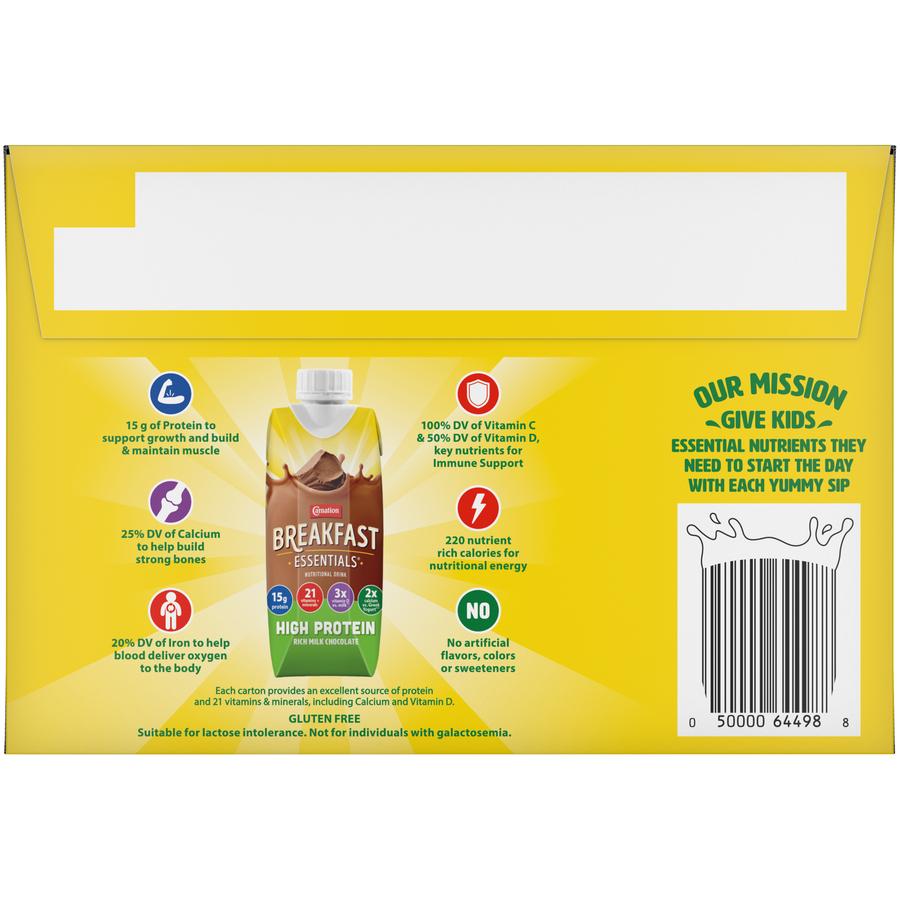 Carnation Breakfast Essential, High Protein, Chocolate, 8 fl oz, 12/pk (Minimum Expiry Lead is 90 days; Non-Returnable) (Continental US Only) (Nestle products cannot be sold online without Nestle's prior written permission) (Products cannot be sold on Amazon.com or any other 3rd party site)
