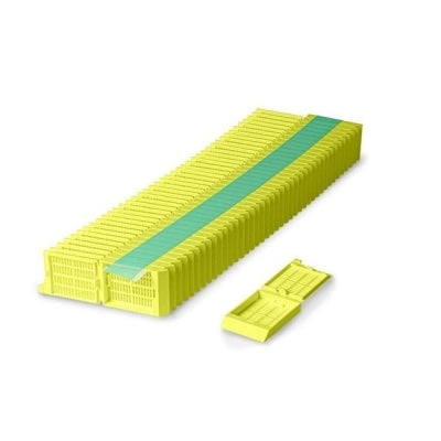 Unisette Tissue Cassette, Quickload 45 Angle Stack (Taped), Acetal, Yellow, Bulk, 1000/cs