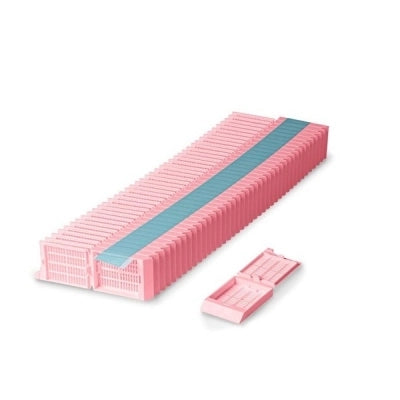 Unisette Tissue Cassette, Quickload 45 Angle Stack (Taped), Acetal, Pink, Bulk, 1000/cs