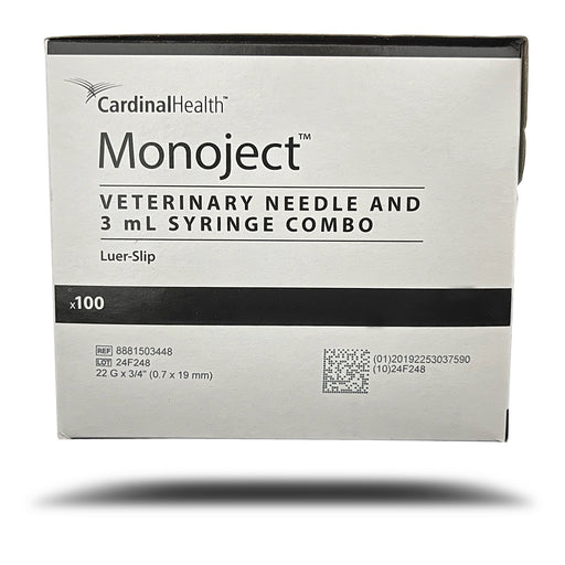 Veterinary Combination Syringe, 3 mL, Luer-Slip, 22G x 3/4", Rigid Pack, Sterile, 100/bx, 10 bx/cs (Continental US Only) (Available to Authorized Animal Health Dealers Only)