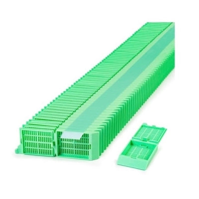 Unisette Tissue Cassette, 35 Angle Stack, Acetal, Green, Bulk, 1000/cs