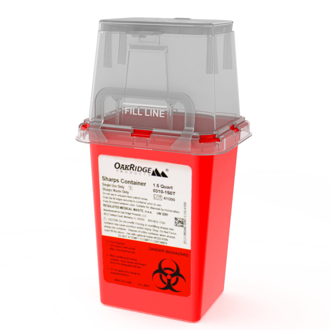 Sharps Container, 1.5 Quart, Red Base/ Translucent BD Style Lid, 36/cs