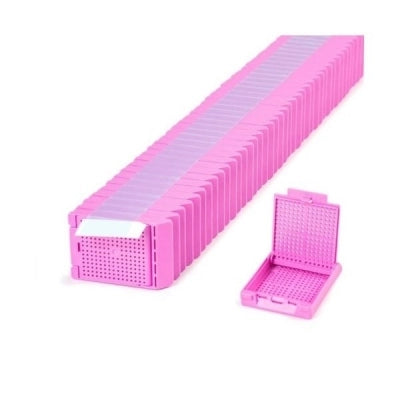 Slimsette Biopsy Cassette, Quickload 45 Angle Stack (Taped), Acetal, Green, Bulk, 2000/cs