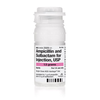 Ampicillin Sodium/ Sulbactam Sodium, Preservative Free, 1.5 g Injection, Single Use, ADD-Vantage Vial, 10/bx (Rx) (Item is Non-Returnable) (We must have your Wholesale Drug License on File before shipping this product) (US Only, Excluding IN and ND)
