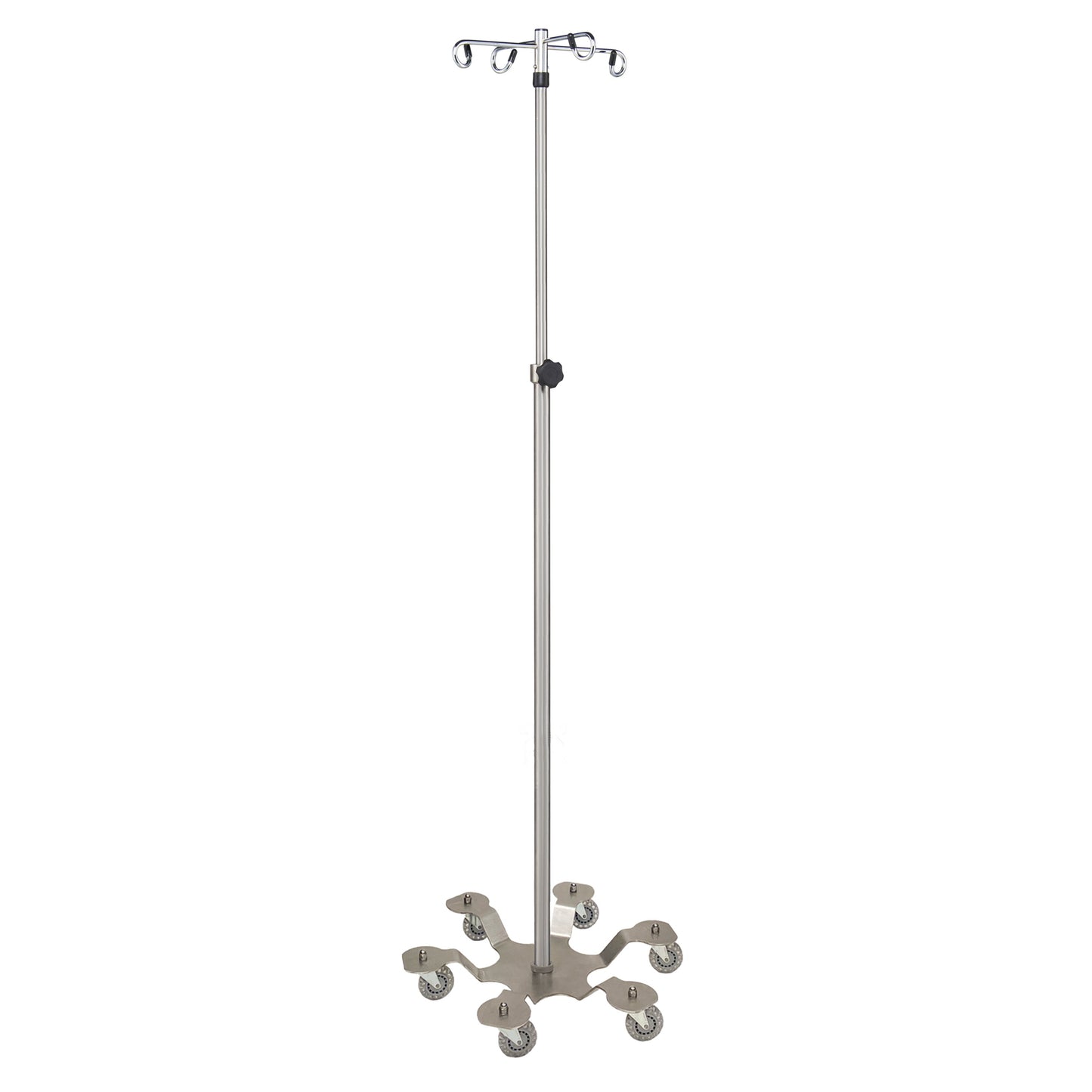 IV Stand, Heavy Duty, 4 Hook, 6 Leg Low Center of Gravity Base, Satinless Steel (DROP SHIP ONLY)