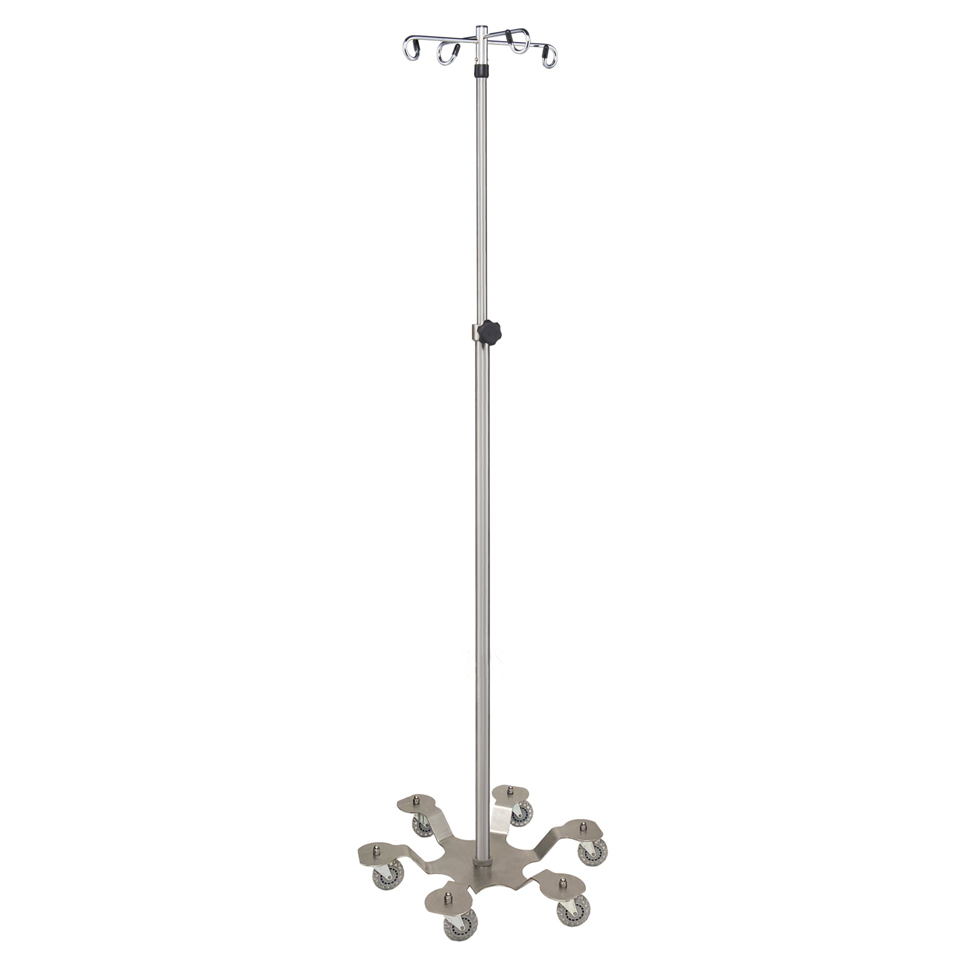 IV Stand, Heavy Duty, 4 Hook, 6 Leg Low Center of Gravity Base, Satinless Steel (DROP SHIP ONLY)