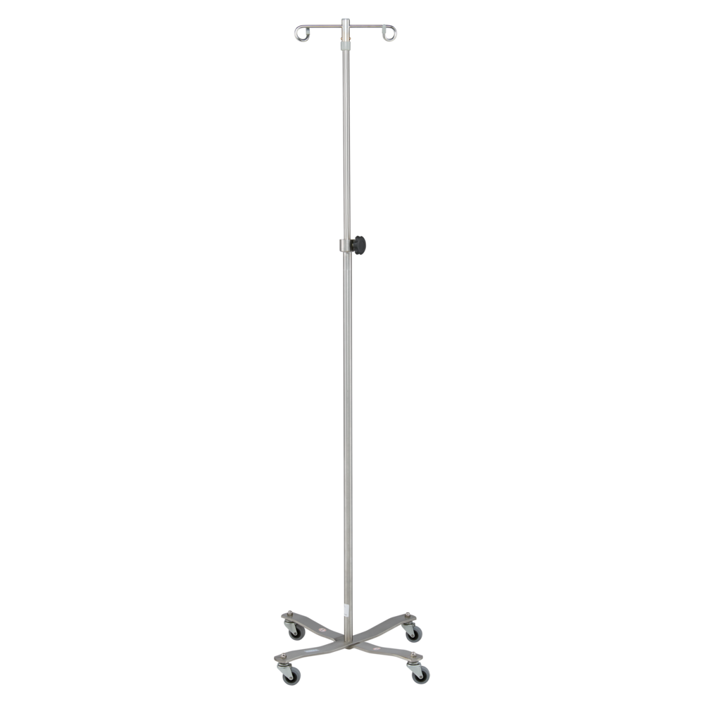 IV Stand, 2 Hook, Tru Loc Mechanism, 4 Leg, Flat Band Stainless Steel Base (DROP SHIP ONLY)