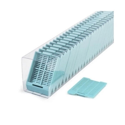 Swingsette Tissue Cassette, Quickload Sleeve, 45 Angle, Acetal, Aqua, Bulk, 750/cs