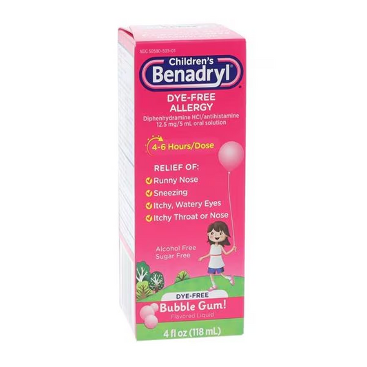 Benadryl Children Allergy Liquid Dye Free 12.5mg/5mL Bubble Gum Box 4oz/Bt (535350300)