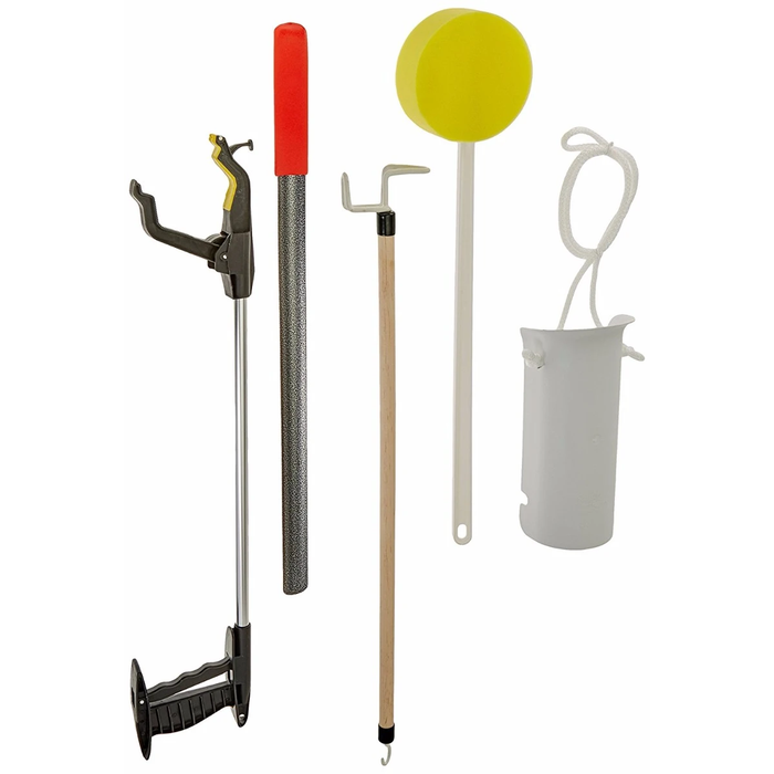 Hip Kit III Includes: (1) Standard 26" Reacher, (1) Long Handed Bath Round Sponge, (1) 26" Dressing Stick, (1) 24" Stainless Steel Shoehorn, (1) Sock Notch (US Only)