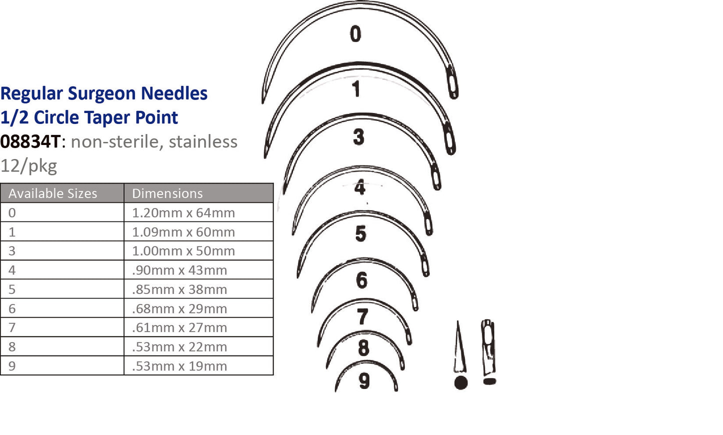 Suture Needle, Size 9, Regular Surgeons, _ Circle Taper Point, 12/pk (Vendor MOQ 10 DZ) (DROP SHIP ONLY)<img align="middle" src="/images/MOQ.png" border="0" title="MOQ">
