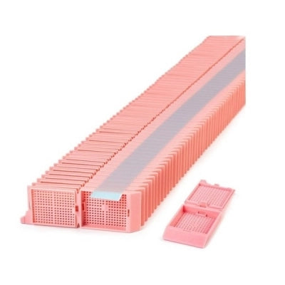Unisette Biopsy Cassette, Quickload 35 Angle Stack (Taped), Acetal, Pink, Bulk, 1000/cs