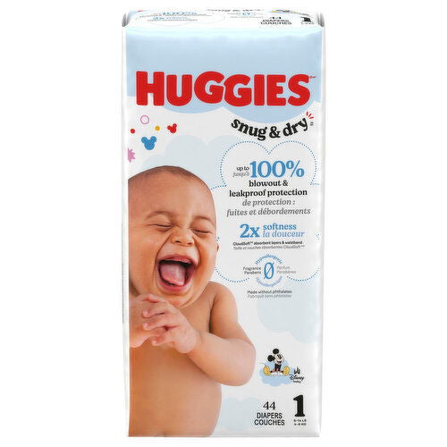 Diaper, Huggies Snug & Dry, Size 1, Jumbo Pack, 44/pk, 4 pk/cs