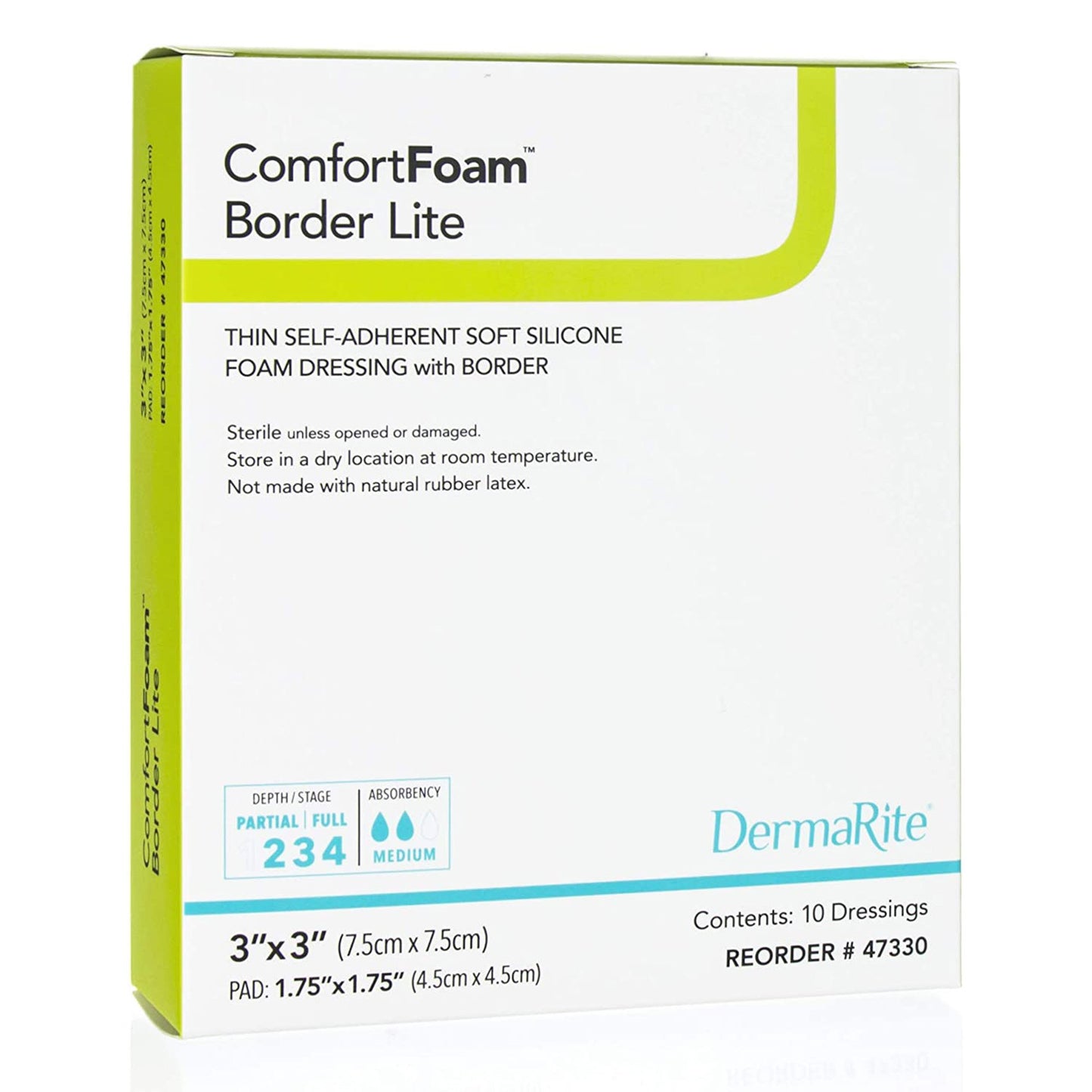 Border Lite Wound Dressing with Soft Silicone Adhesvie, 3" x 3", 10/bx (Products cannot be sold on Amazon.com or any other 3rd party site) (US Only)