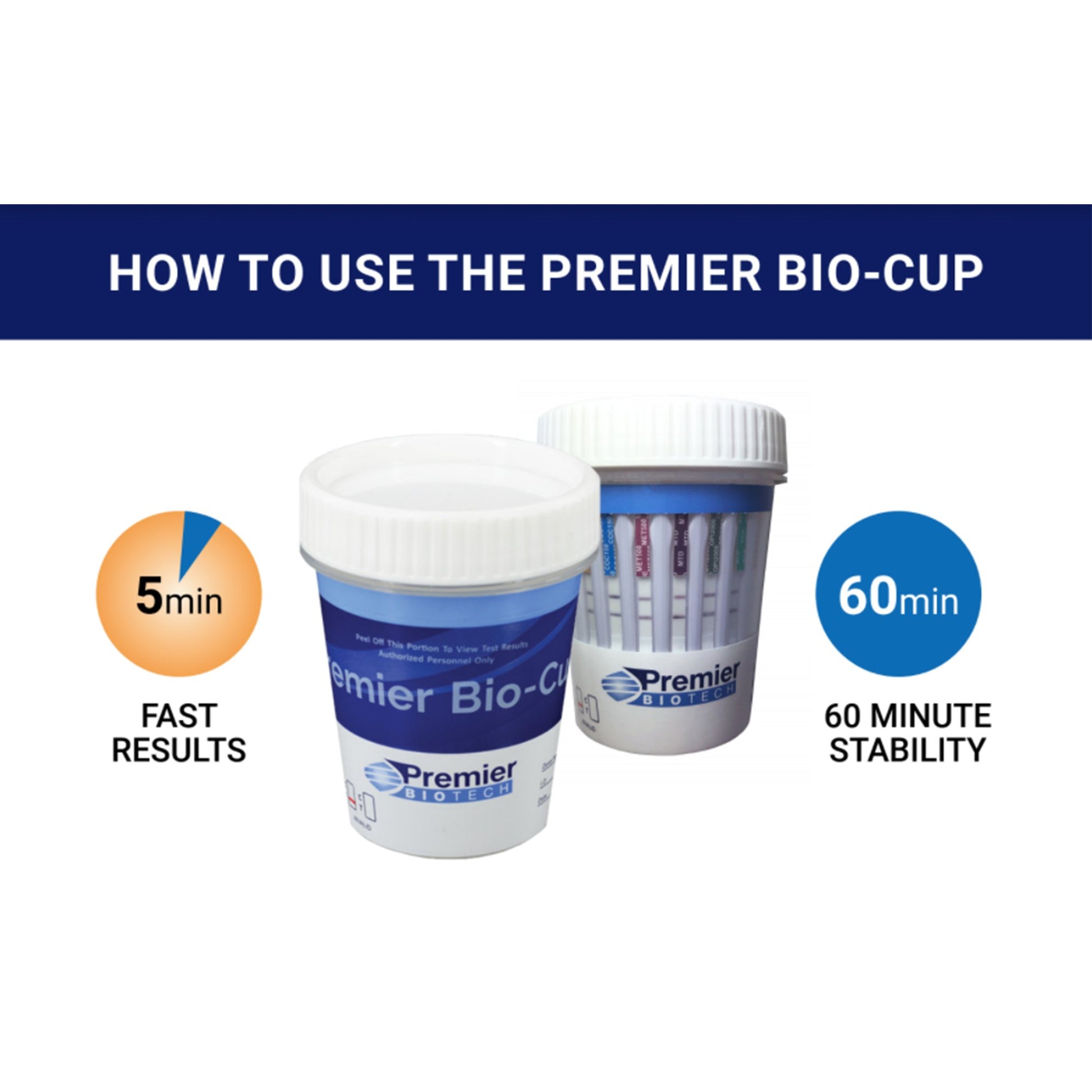 Bio-Cup, 12 Drug Panel:  AMP500 (Amphetamines), BAR300 (Barbiturates), BUP10 (Buprenorphine), BZO300 (Benzodiazepines), COC150 (Cocaine), MDMA500 (Ecstasy), MET500 (Methamphetamine), MTD300 (Methadone), OPI300 (Opiates), OXY100 (Oxycodone), PCP25 (Phencyclidine), THC50 (Marijuana), Urine Sample, CLIA Waived, 25/bx (US Only)