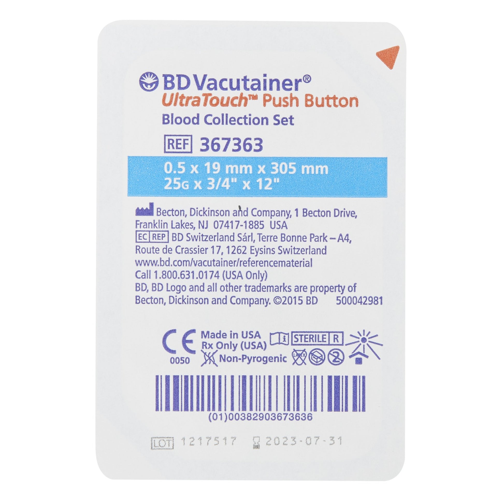 Blood Collection Set, Push Button with Luer Adapter, 25G x _" Needle, 12" Tubing, 50/bx, 4 bx/cs (Continental US Only) (Item on Manufacturer Allocation - Inventory is Limited when Available) (Drop Ship Requires Pre-Approval)