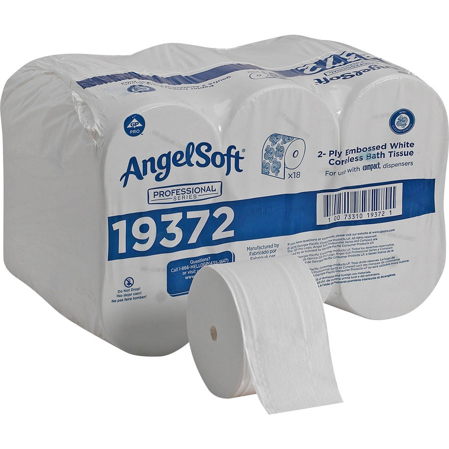 Tissues, Angel Soft Professional Series Compact Premium Embossed Coreless 2-Ply, White, 18rls/cs