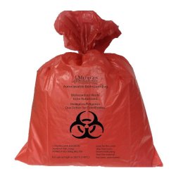Biohazard Bag, Propylene with Indicator, Red & Black, 38" x 47", 2.0 mil, 44 gal, Flat Seal, Coreless Roll, 10/rl, 10 rl/cs