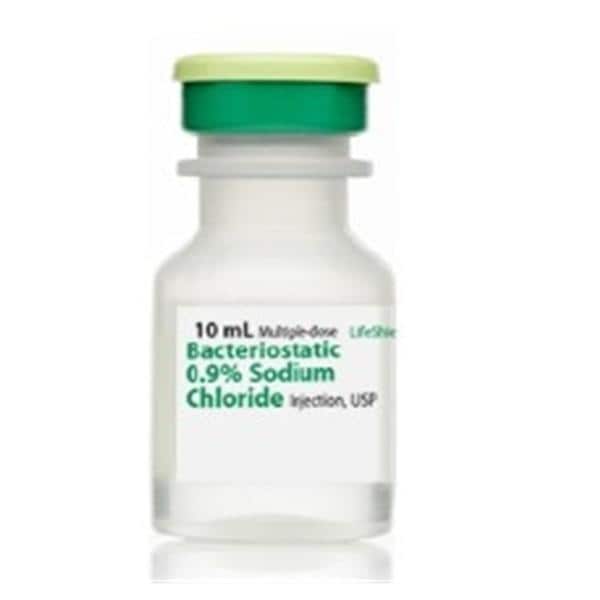 Bacteriostatic 0.9% Sodium Chloride Injection, USP, 10 ml Vial, Multiple Dose, LifeShield Plastic Fliptop Vial, 25/bx (Rx) (Item is Non-Returnable) (We must have your Wholesale Drug License on File before shipping this product) (US Only, Excluding IN and ND)