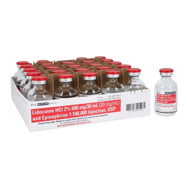 Lidocaine Hydrochloride and Epinephrine Injection, 2% USP, 1:100,000, 30 ml Vial, Multiple Dose, Glass Fliptop Vial, 25/bx (Rx) (Item is Non-Returnable) (We must have your Wholesale Drug License on File before shipping this product) (US Only, Excluding IN and ND)