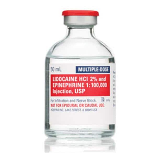 Lidocaine Hydrochloride and Epinephrine Injection, 2% USP, 1:100,000, 50 ml Vial, Multiple Dose, Glass Fliptop Vial, 25/bx (Rx) (Item is Non-Returnable) (We must have your Wholesale Drug License on File before shipping this product) (US Only, Excluding IN and ND)