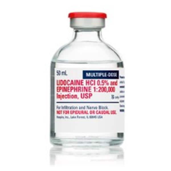Lidocaine Hydrochloride and Epinephrine Injection, 0.5% USP, 1:200,000, 50 ml Vial, Multiple Dose, Glass Fliptop Vial, 25/bx (Rx) (Item is Non-Returnable) (We must have your Wholesale Drug License on File before shipping this product) (US Only, Excluding IN and ND)