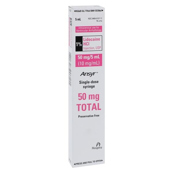 Lidocaine Hydrochloride Injection, USP, for Cardiac Use Only, 10 mg/ml, 5 ml Ansyr Plastic Syringe, 10/bx (Rx) (Item is Non-Returnable) (We must have your Wholesale Drug License on File before shipping this product) (US Only, Excluding IN and ND)