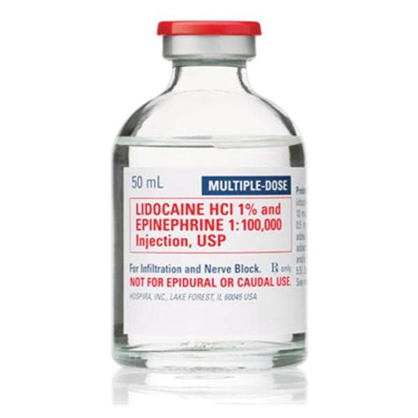 Lidocaine Hydrochloride and Epinephrine Injection, 1% USP, 1:100,000, 50 ml Vial, Multiple Dose, Glass Fliptop Vial, 25/bx (Rx) (Item is Non-Returnable) (We must have your Wholesale Drug License on File before shipping this product) (US Only, Excluding IN and ND) (Item on Manufacturer Backorder - Inventory Limited when Available)