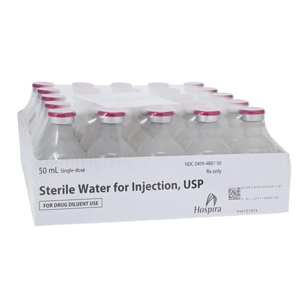 Sterile Water for Injection, USP, 50 ml Vial, Single Dose, Plastic Fliptop Vial, 25/bx (Rx) (Item is Non-Returnable) (We must have your Wholesale Drug License on File before shipping this product) (US Only, Excluding IN and ND)