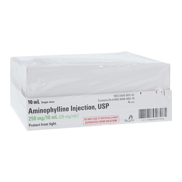 Aminophylline, 25 mg/ ml Injection, Single Dose, 10 ml Vial, 25/bx (Rx) (Item is Non-Returnable) (We must have your Wholesale Drug License on File before shipping this product) (US Only, Excluding IN and ND)