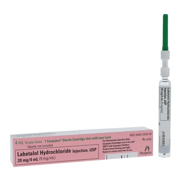 Labetalol Hydrochloride Injection, USP, 5 mg/ml, 4 ml Carpuject Luer Lock Glass Syringe, No Needle, 10/bx (Rx) (Item is Non-Returnable) (We must have your Wholesale Drug License on File before shipping this product) (US Only, Excluding IN and ND)
