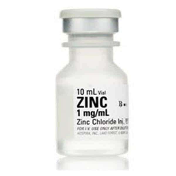Zinc Chloride Injection, USP, 1 mg/ml, 10 ml Vial, Single Dose, Plastic Fliptop Vial, 25/cs