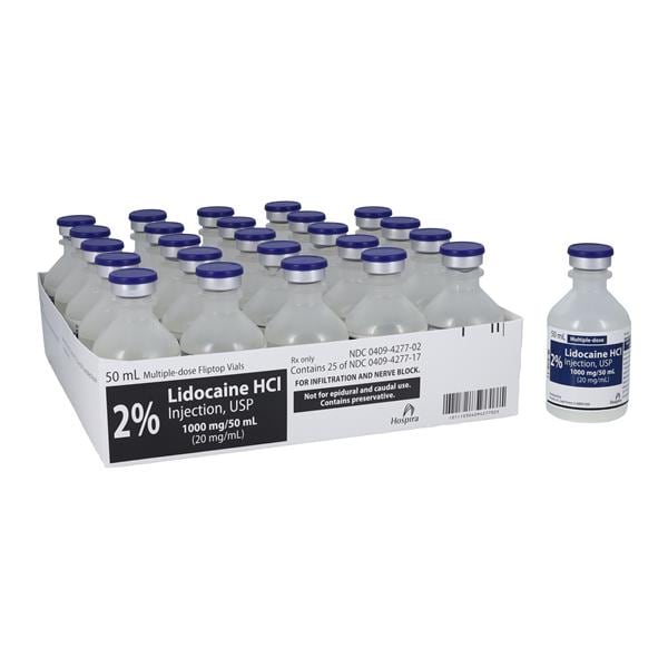 Lidocaine Hydrochloride Injection, USP, 20 mg/ml, 50 ml Vial, Multiple Dose, Plastic Fliptop Vial, 25/bx (Rx) (Item is Non-Returnable) (We must have your Wholesale Drug License on File before shipping this product) (US Only, Excluding IN and ND)