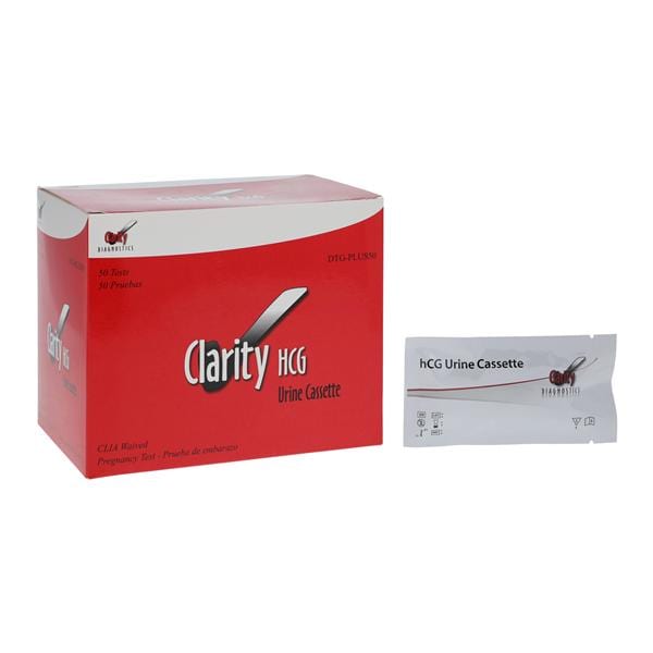 Clarity Urine HCG Test, Cassette Format, Individually Pouched, Reads at 25mIU,CLIA Waived, 50/bx  
