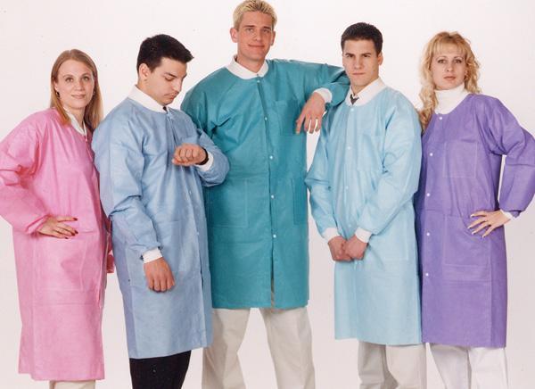 Lab Coat, SMS, Disposable, No Collar, Snap Front, Pockets, Large, Ceil Blue, 10/pk, 10 pk/cs (Continental US Only)