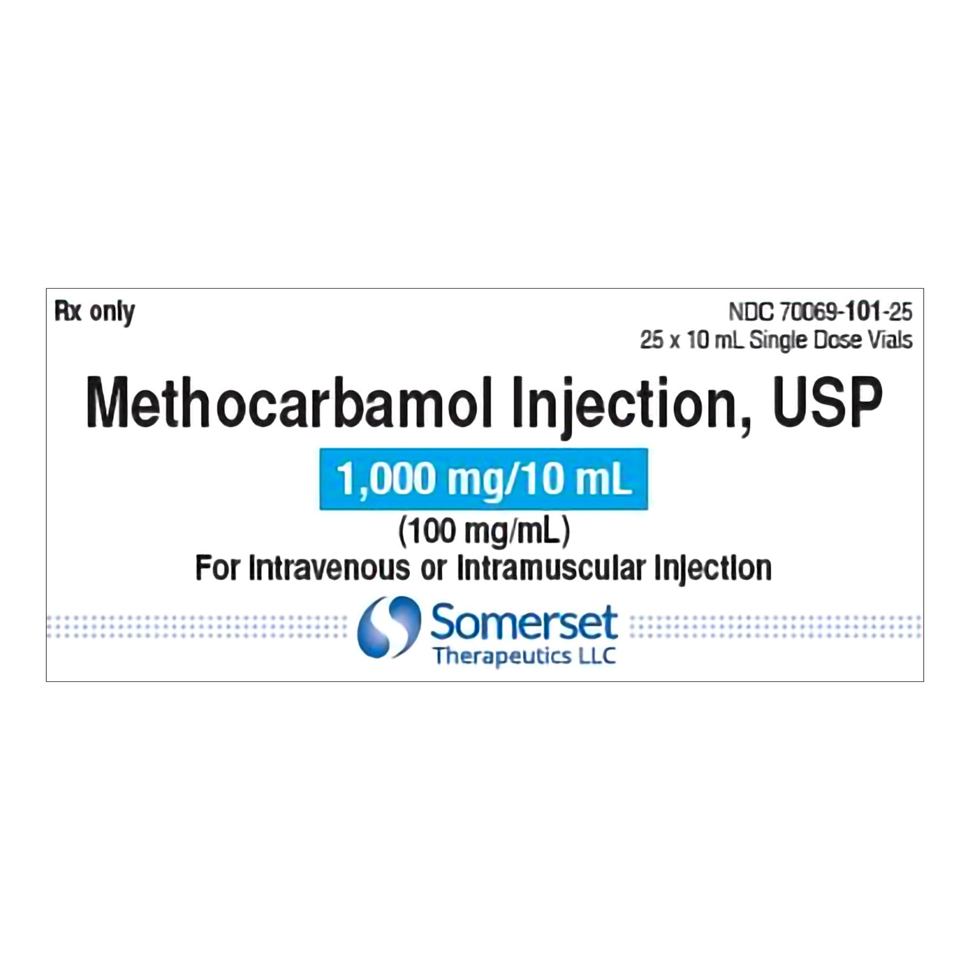 Methocarbamol Injection, USP, 100 mg/ml, 10 ml, SDV, 25/ct (Rx) (US Only, Excluding IN and ND) (Product is Non-Returnable)
