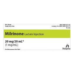 Milrinone Lactate Injection, 1 mg/ml, 20 ml Vial, Single Dose, Glass Fliptop Vial, 10/bx (Rx) (Item is Non-Returnable) (We must have your Wholesale Drug License on File before shipping this product) (US Only, Excluding IN and ND)