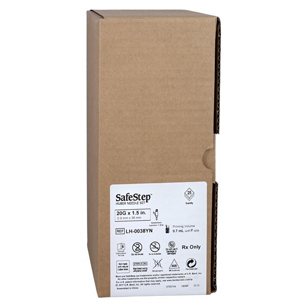 SafeStep Huber Needle Set with Y-Injection Site, 20G x 1.5", 25/pk (Continental US Only) (Drop Ship Requires Pre-Approval)