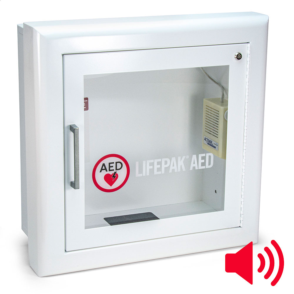 AED Wall Cabinet, With Alarm, Fire-Rated, Semi-Recessed, Rolled Edges (DROP SHIP ONLY)